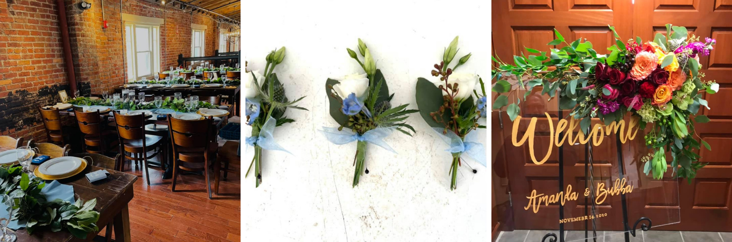 Corsages, reception tables, and flower sign